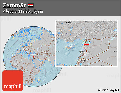 Gray Location Map of Zammār, hill shading