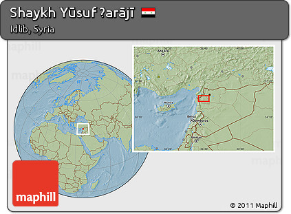 Savanna Style Location Map of Shaykh Yūsuf Ḩarājī, hill shading