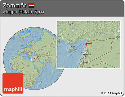Savanna Style Location Map of Zammār, hill shading
