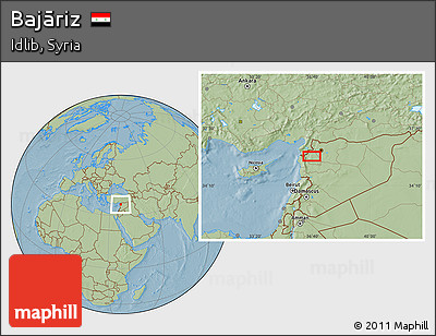 Savanna Style Location Map of Bajāriz, hill shading