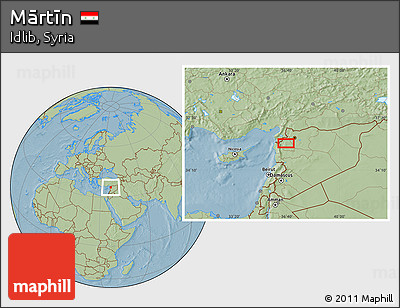 Savanna Style Location Map of Mārtīn, hill shading