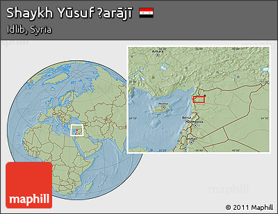 Savanna Style Location Map of Shaykh Yūsuf Ḩarājī, hill shading