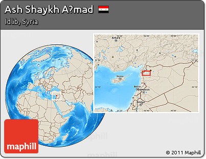 Shaded Relief Location Map of Ash Shaykh Aḩmad