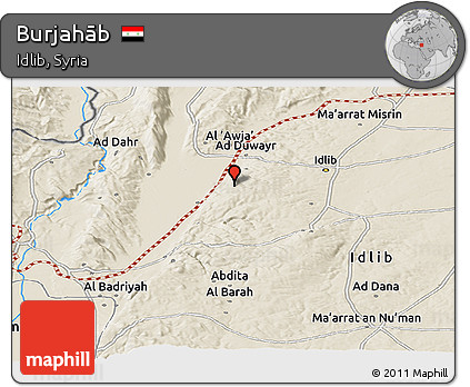 Shaded Relief Panoramic Map of Burjahāb