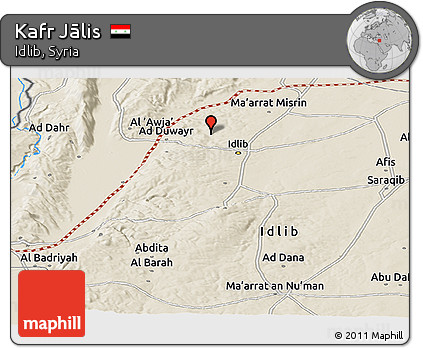 Shaded Relief Panoramic Map of Kafr Jālis