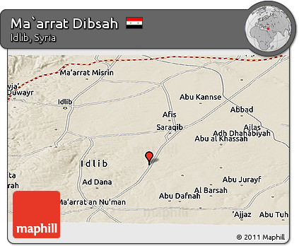 Shaded Relief Panoramic Map of Ma`arrat Dibsah