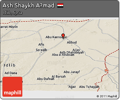 Shaded Relief Panoramic Map of Ash Shaykh Aḩmad