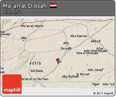 Shaded Relief Panoramic Map of Ma`arrat Dibsah