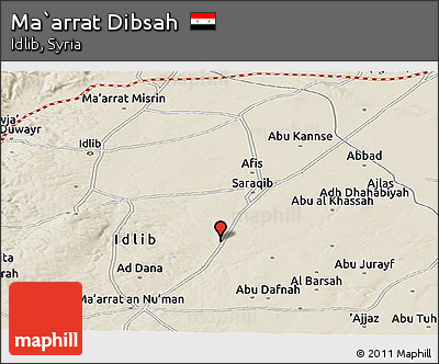 Shaded Relief Panoramic Map of Ma`arrat Dibsah