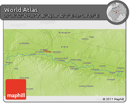 Physical 3D Map of the Area around 35° 52' 19" N, 39° 10' 29" E
