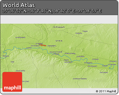 Physical 3D Map of the Area around 35° 52' 19" N, 39° 10' 29" E