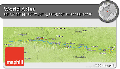 Physical Panoramic Map of the Area around 35° 52' 19" N, 39° 10' 29" E