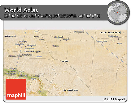 Satellite 3D Map of the Area around 35° 52' 19" N, 40° 1' 29" E