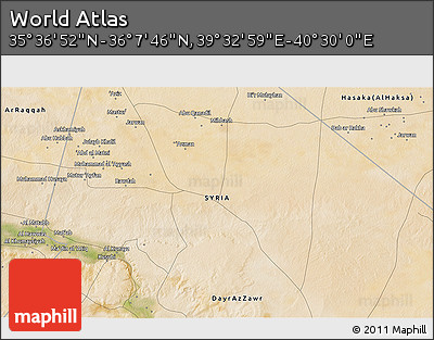 Satellite 3D Map of the Area around 35° 52' 19" N, 40° 1' 29" E