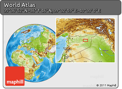 Physical Location Map of the Area around 35° 52' 19" N, 40° 1' 29" E