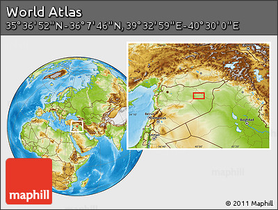 Physical Location Map of the Area around 35° 52' 19" N, 40° 1' 29" E