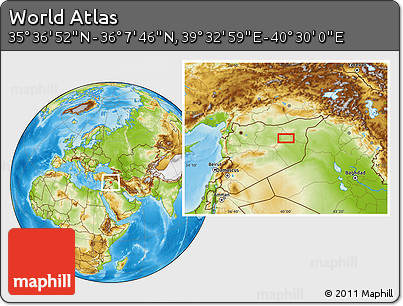 Physical Location Map of the Area around 35° 52' 19" N, 40° 1' 29" E