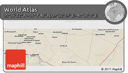 Shaded Relief Panoramic Map of the Area around 35° 52' 19" N, 40° 1' 29" E
