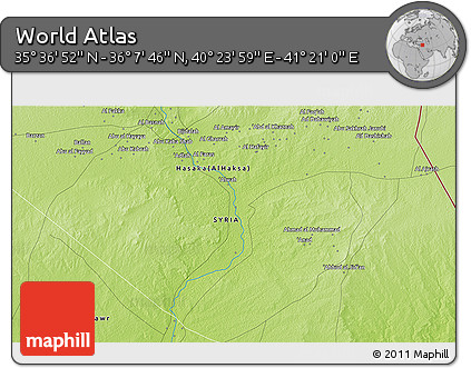 Physical 3D Map of the Area around 35° 52' 19" N, 40° 52' 30" E