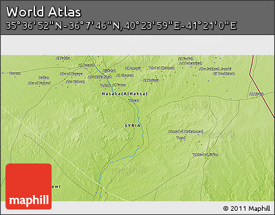 Physical 3D Map of the Area around 35° 52' 19" N, 40° 52' 30" E