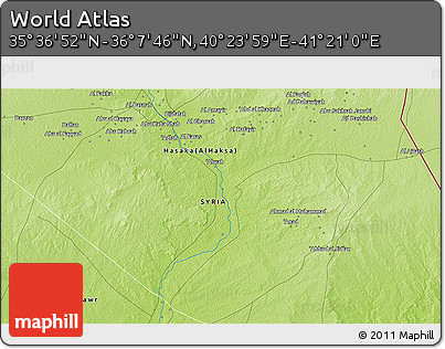 Physical 3D Map of the Area around 35° 52' 19" N, 40° 52' 30" E
