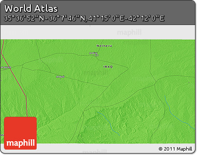 Political 3D Map of the Area around 35° 52' 19" N, 41° 43' 30" E