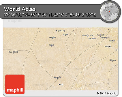 Satellite 3D Map of the Area around 35° 52' 19" N, 42° 34' 30" E
