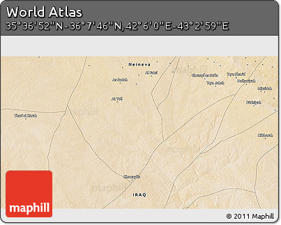 Satellite 3D Map of the Area around 35° 52' 19" N, 42° 34' 30" E