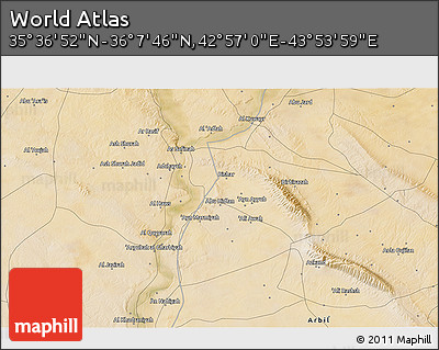 Satellite 3D Map of the Area around 35° 52' 19" N, 43° 25' 29" E