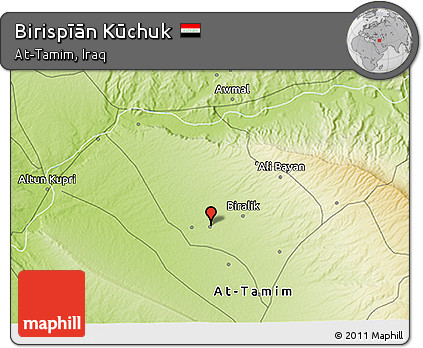 Physical 3D Map of Birispīān Kūchuk