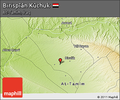 Physical 3D Map of Birispīān Kūchuk