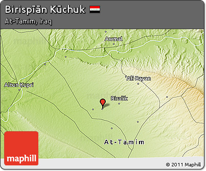 Physical 3D Map of Birispīān Kūchuk