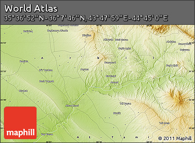 Physical Map of the Area around 35° 52' 19" N, 44° 16' 29" E