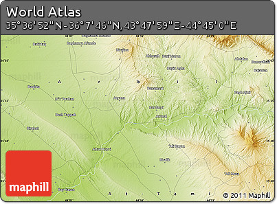 Physical Map of the Area around 35° 52' 19" N, 44° 16' 29" E