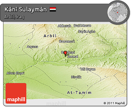 Physical Panoramic Map of Kānī Sulaymān