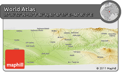 Physical Panoramic Map of the Area around 35° 52' 19" N, 44° 16' 29" E