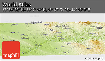 Physical Panoramic Map of the Area around 35° 52' 19" N, 44° 16' 29" E