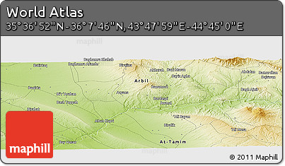 Physical Panoramic Map of the Area around 35° 52' 19" N, 44° 16' 29" E