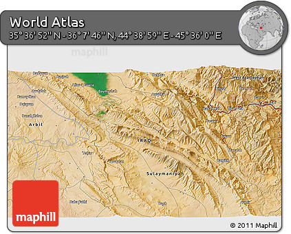 Satellite 3D Map of the Area around 35° 52' 19" N, 45° 7' 30" E