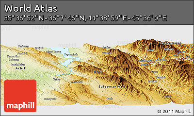 Physical Panoramic Map of the Area around 35° 52' 19" N, 45° 7' 30" E