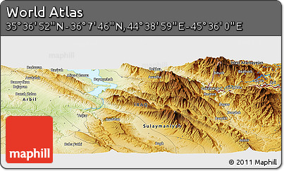 Physical Panoramic Map of the Area around 35° 52' 19" N, 45° 7' 30" E