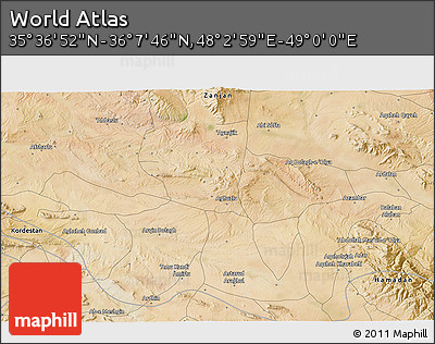 Satellite 3D Map of the Area around 35° 52' 19" N, 48° 31' 29" E