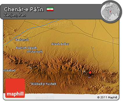 Physical 3D Map of Chenār-e Pā'īn