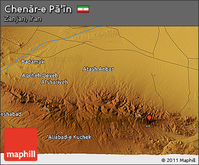 Physical 3D Map of Chenār-e Pā'īn
