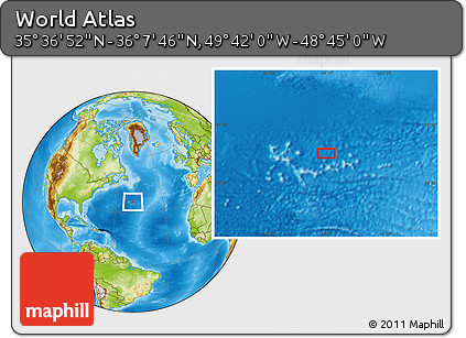 Physical Location Map of the Area around 35° 52' 19" N, 49° 13' 30" W