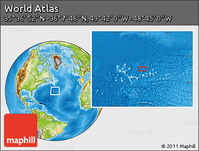 Physical Location Map of the Area around 35° 52' 19" N, 49° 13' 30" W
