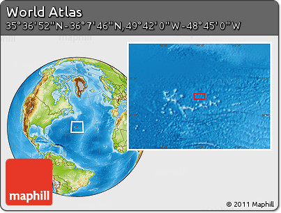 Physical Location Map of the Area around 35° 52' 19" N, 49° 13' 30" W