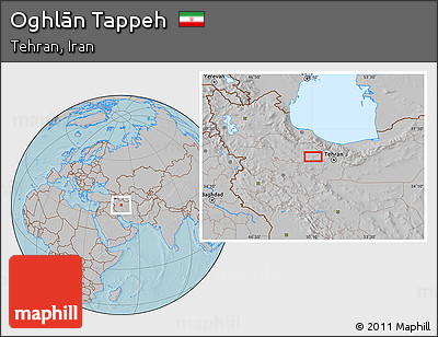 Gray Location Map of Oghlān Tappeh, hill shading