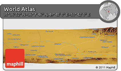 Physical Panoramic Map of the Area around 35° 52' 19" N, 50° 13' 30" E