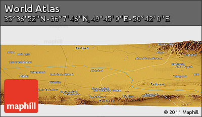Physical Panoramic Map of the Area around 35° 52' 19" N, 50° 13' 30" E